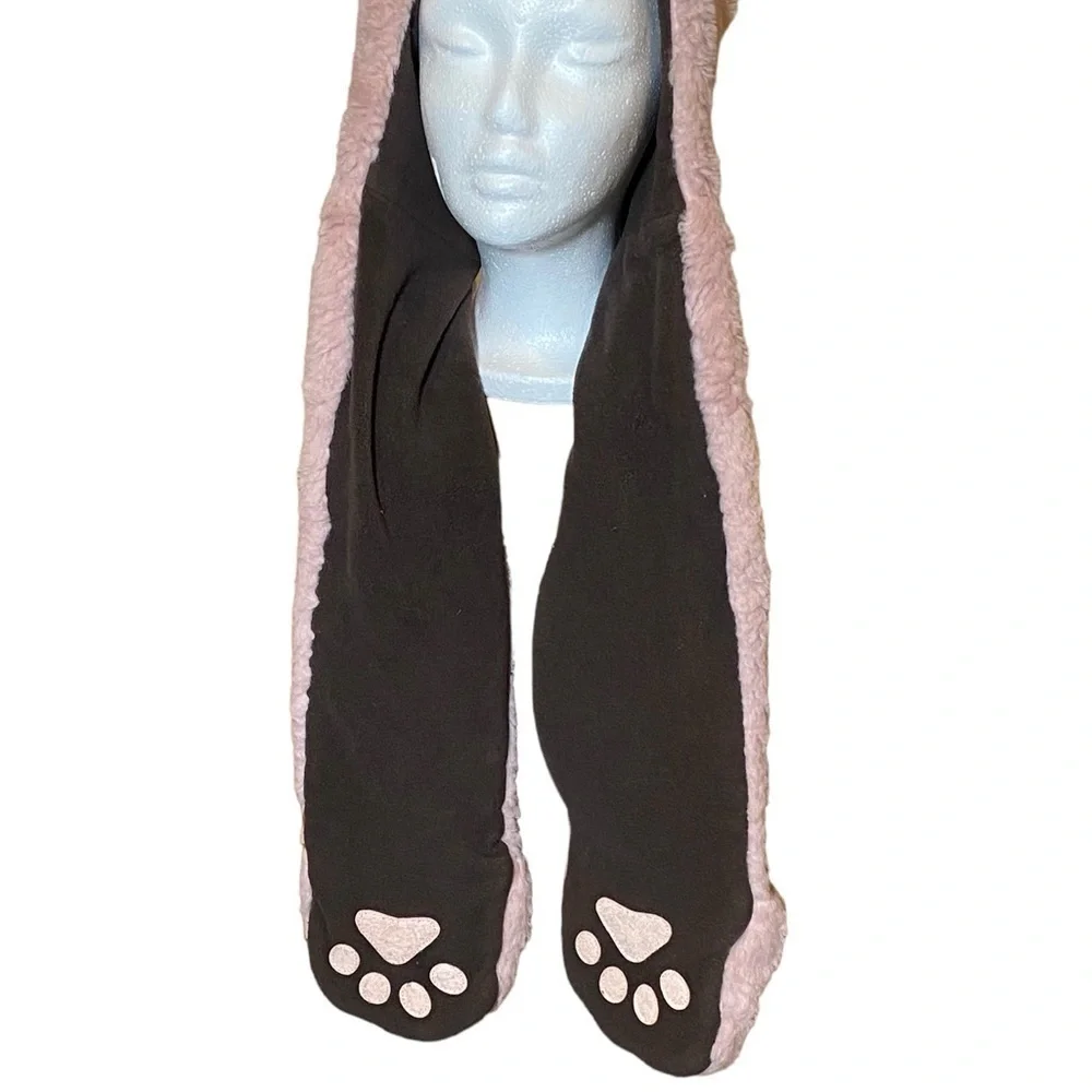 Capelli Kids One Size Pink Brown Faux fur cat scarf hat mittens combination